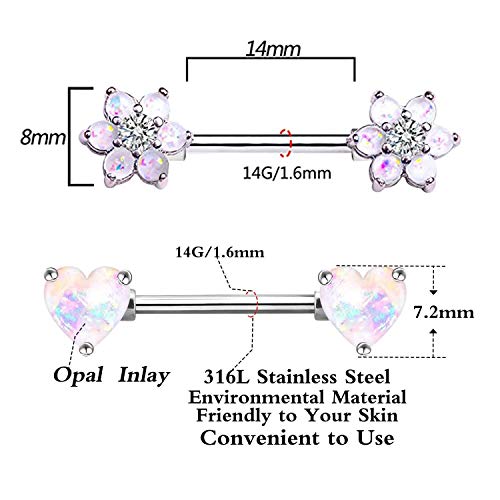 14G Opal Flower CZ Nipple Barbell Nipple Ring Piercing Jewelry for Women - color: silver 2
