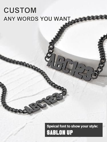 GoldChic JEWELRY Name Necklace Personalized for Men, Womens Custom Name Plate Chain, Stainless Steel Customized Old English Nameplate Choker with Curb Chains Custom, 16 inches to 30 inches - color: Curb Chain 4 mm-Black(Small Pendant)