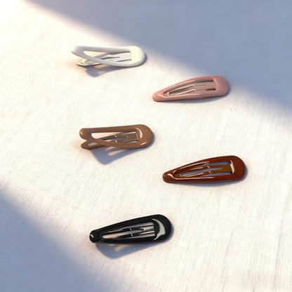 25-Pack Water Drop Snap Hair Clips, Non-Slip Glossy Coated Metal Hair Barrettes for Women & Girls, 5 Colors with Storage Box, Hair Accessories