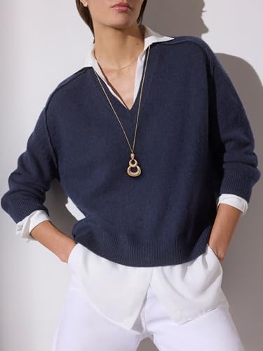 PEARLADA 18k Gold Plated Chain Long Necklace, Boho Sweater Necklace for Women, Geometric Pendant Y Necklace - color: 3 Layered Hoop