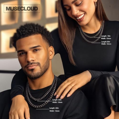 Gold Cuban Link Chain for Men Mens Stainless Steel Miami Curb Chains Necklace 5/8/10/12/14mm Thick Real Gold/Silver/Black Plated Diamond Cut Non-Tarnish Jewelry Trendy Gifts 16-30 Inch with Gift Box - color: 10mm Width - Black Plated, size: 28 in (71 cm)