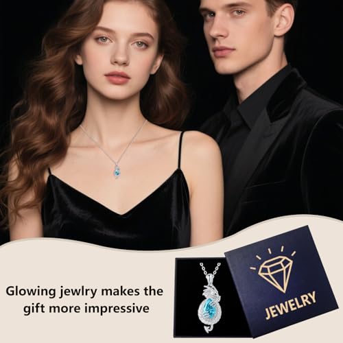 Dragon Necklace Sterling Silver Wyvern Pendant Jewelry with Teardrop Birthstone Gifs for Women - style: Dragon necklace-Blue stone