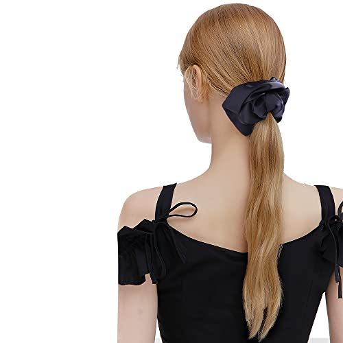4 PCS Large Satin Silk Scrunchies for Women Big Hair Scrunchies Thick Hair | Black Navy-Blue Red Rose-Red / Stretched 10" Length / No Damage / Gift Box /Diameter: 5 inches / All Hairstyles - color: Black Navy-Blue Red Rose-Red, size: 1 Count (Pack of 4)