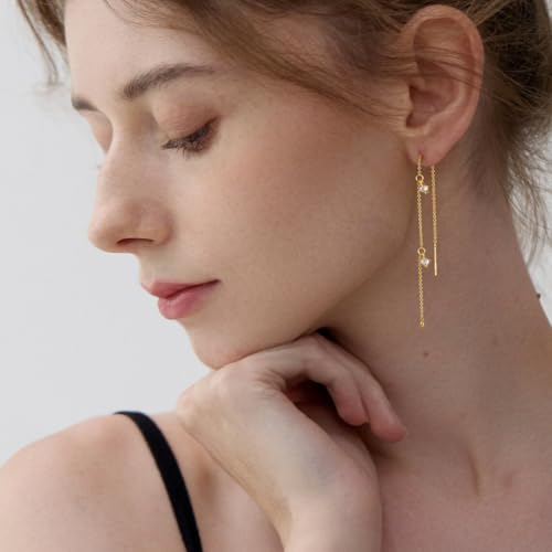 Chunky Hoop Huggie Dangle Tassel Pearl Bow Heart Charm Stud Cilp-on Earrings for Women, 14K Gold plated/Sterling Silver Plated CZ Large Jewelry Vintage Dainty Trendy Gift Daily Prom Party - style: 3CZ Tassel-GD