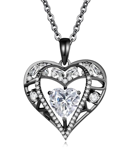 5 Heart I Love You Necklace for Women, Birthstone Crystal Pendant, Birthday Gift for Her, Wife, Mom, Rose Gold or Gunmetal Plated, 925 Sterling Silver Chain 18"+2" - color: 17-April-Diamond Crystal White-GunMetal Plated