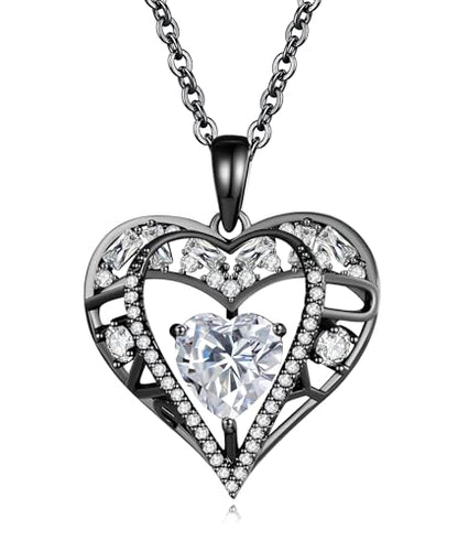 5 Heart I Love You Necklace for Women, Birthstone Crystal Pendant, Birthday Gift for Her, Wife, Mom, Rose Gold or Gunmetal Plated, 925 Sterling Silver Chain 18"+2" - color: 17-April-Diamond Crystal White-GunMetal Plated