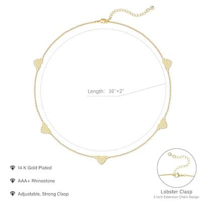 Zeffy Dainty Gold Heart Necklace for Women Trendy 14K Gold/Silver Plate Cute Heart Pendant Choker Necklaces Gold Love Heart Chain Necklace for Women Dainty Gold Jewelry Gifts for Women - style: CZ Heart Choker-Gold