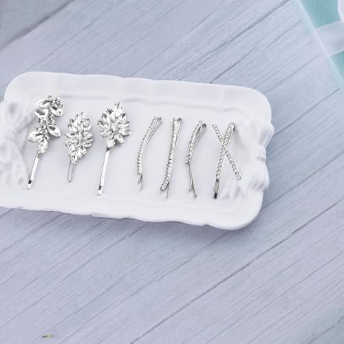 10 PCS Rhinestone Hair Clips 2.5 Inch Elegant Wedding Bridal Silver Bobby Pins Crystal Fancy Hair Accessories for Women(Fashion) - color: Fashion