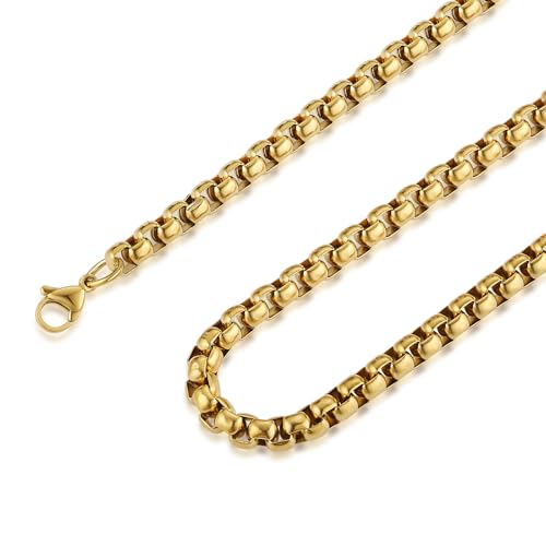 HZMAN 2-6mm Rolo Chain for Men Women Stainless Steel Men's Chain Necklace Round Box Link Chain Necklace 16-30 Inch - color: Gold, size: 18in, style: 2mm