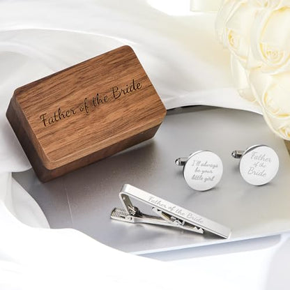 Colingmill Father of the Bride Gift Dad of the Bridegroom Cufflinks Tie Clip Set with Engraved Wood Gift Box for Dad - style: Father of the Bride, Always