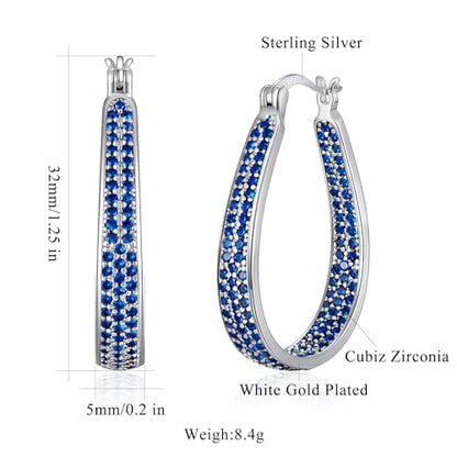 925 Sterling Silver Post Hoop Earrings for Women Gilrs Multcolors Cubic Zircon Hoops 14K Gold Plated Oval Chunky Hoop Earrings Jewelry Gift for Mothers Day/July 4th/Wedding/Party/Christmas - color: Navy blue