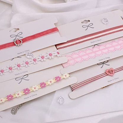 Black Choker Necklace Set Velvet Lace Choker Daisy Gothic Punk Classic Choker - color: 6pcs-pink