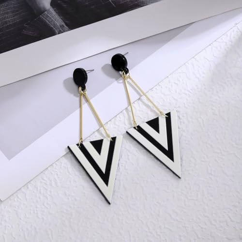 Black and White Acrylic Earrings Dangle Trendy Long Water Drop Earrings Fashion Geometric Resin Statement Earrings Boho Lightweight Jewelry for Women - style: Triangle
