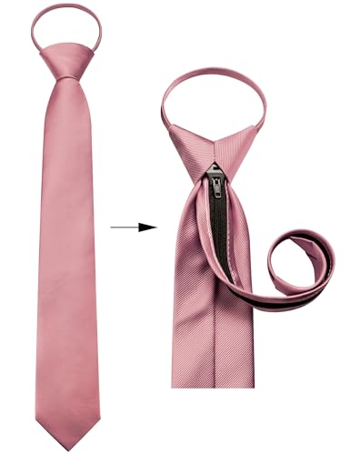 GUSLESON 3.15"（8cm） Mens Pre-tied Adjustable Zipper Tie Solid Necktie for Business and Wedding - color: Dusty Rose