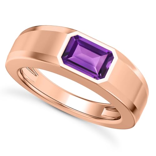 1CT - 3CT Gemstone Signet Pinky Ring - Emerald Cut Gem Pinky Ring White Yellow Rose 10K 14K 18K Gold Sterling Silver Mens Gem Signet Rings for Anniversary Fathers Day - style: Amethyst