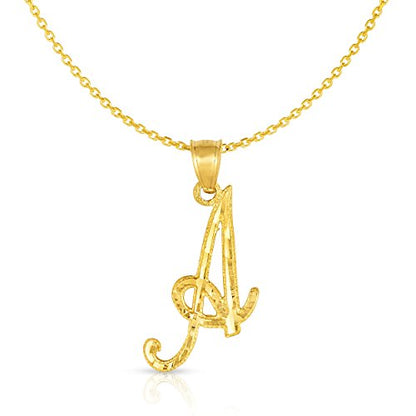 Floreo 10K Yellow Gold Charm Pendant Letter A-Z Personalized Alphabet Initial Name with optional 18 Inch Necklace - style: -A-