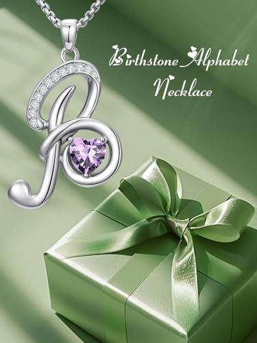 A to Z Initial Birthstone Pendant Necklaces Name Jewelry for Women | 18K White Gold Plated Personalized Alphabet Jewelry Anniversary Christmas Birthday Gifts for Wife Her Daughter Girlfriend - color: B Initial-02-Feb