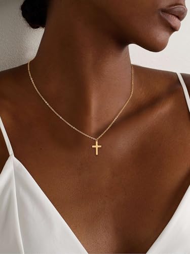 Carffordo 925 Sterling Silver Cross Necklace, Dainty Necklace for Women | Simple Small Cross Pendant Necklace, Sterling Silver/16K Gold Plated Non-Tarnish Faith Jewelry, Christian Religious Gifts - style: 16k Gold Plated Cross Necklace