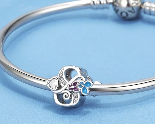 S925 Silver Butterfly Initial Letter Charms Fit for Pandora Charms Bracelets and Necklace Alphabet Bead Charms Jewelry Gifts for Women - color: S