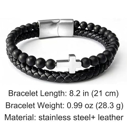 Italian Handmade Leather Bracelets for Men - color: Silver Cross, size: 8.2"