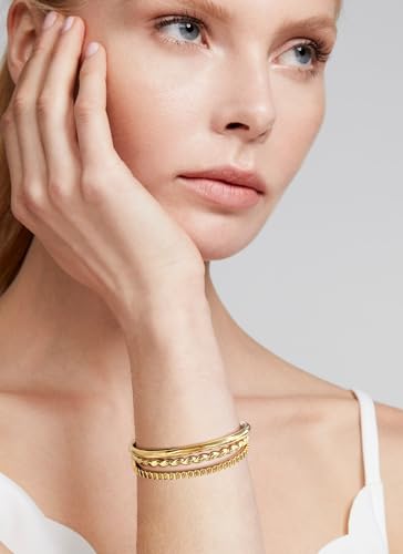 14K Gold Bracelets for Women Adjustable Slider Bracelet Bangle Bracelets for Women Trendy Chain Bracelet - color: Three-layer