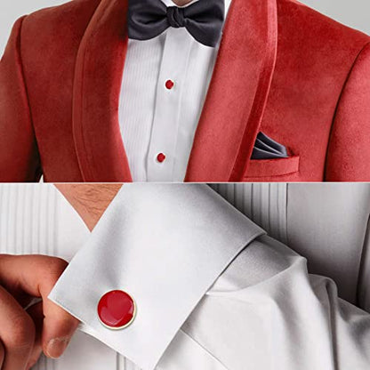 AMITER Men’s Cufflinks and Tuxedo Studs Set, Suitable for Black Suit White Shirts on Wedding, Anniversary, Birthday - color: Red+gold color