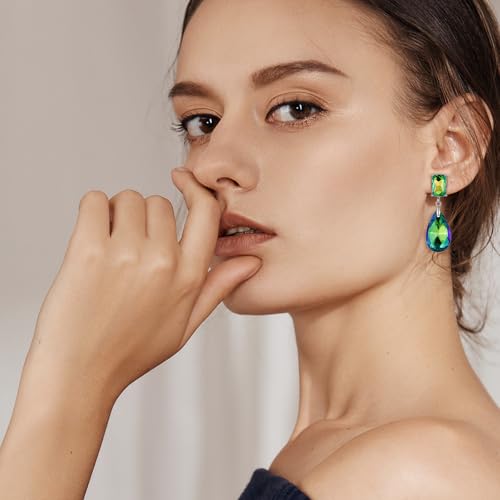 Crystal Heart Teardrop Dangle Earrings for Women Hypoallergenic Multicolor Cubic Zirconia Drop Earrings for Wedding Prom Party Daily Wear - color: Teardropgreen
