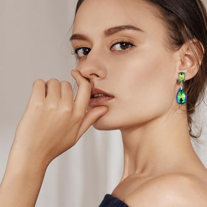 Crystal Heart Teardrop Dangle Earrings for Women Hypoallergenic Multicolor Cubic Zirconia Drop Earrings for Wedding Prom Party Daily Wear - color: Teardropgreen