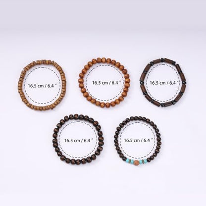 Mens Beaded Bracelets Tribal Wooden Elastic Adjustable Prayer Beads Wrap Cuff for Women - color: Q: 5pcs