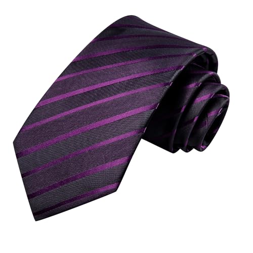 Hi-Tie Men's Silk Ties Formal Woven Classic Necktie Pocket Square Cufflinks Lapel Pin Set Wedding Business - color: A Black and Purple