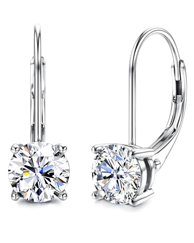 Moissanite Earrings, D Color Sterling Silver Dangle Drop Earrings for Women | 1.0ct-2.0ct D Color Brilliant Round Cut Earring 18K White Gold Plated Sterling Silver Earrings Moissanite Leverback - color: Silver, size: 1.0 ct 1 pair (0.5ct*2)-5mm