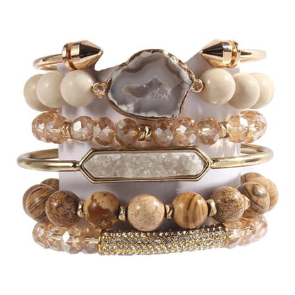 Yomisa 5PCS 6PCS Natural Boho Beaded Bracelets/Bangle for Women Men,Healing Turquoise Jasper Agate Crystal Gemstone Stone Chakra Multilayer Wrap Bohemian Handmade Jewelry Beads Stretch Bracelet Set - color: 6PCS-Caramel