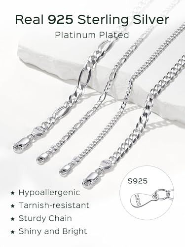 ChicSilver 925 Sterling Silver Ankle Bracelet for Women, Simple Cuban Link/Figaro/Twist Rope Chain Anklets for Beach Party(with Gift Box) - style: 07: Cuban Chain-5mm wide
