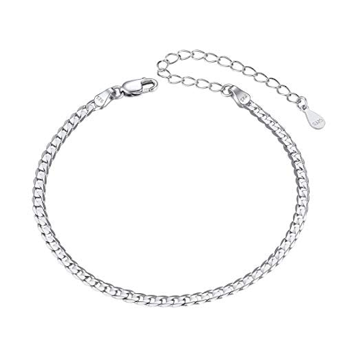 ChainsHouse Ankle Bracelets for Women, Stainless Steel Beaded Chain Ankle Bracelet, Womens Heart Anklets for Summer Beach Jewelry Gifts - color: A: cuban-3mm-sterling silver