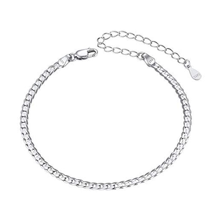 ChainsHouse Ankle Bracelets for Women, Stainless Steel Beaded Chain Ankle Bracelet, Womens Heart Anklets for Summer Beach Jewelry Gifts - color: A: cuban-3mm-sterling silver
