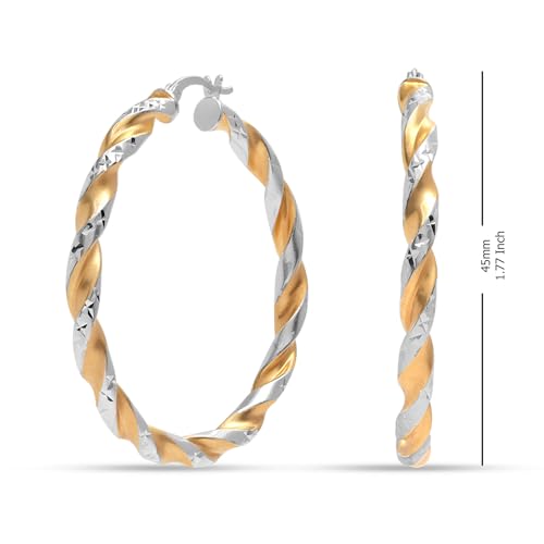 LeCalla 925 Sterling Silver Large Hoop Earrings | Lightweight High-Polished Italian Handmade Earring Hoops | Round Shaped Statement Hoops Earring for Women - color: Twisted Two_Tone-45MM