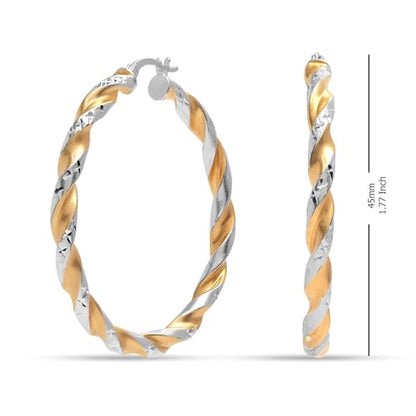 LeCalla 925 Sterling Silver Large Hoop Earrings | Lightweight High-Polished Italian Handmade Earring Hoops | Round Shaped Statement Hoops Earring for Women - color: Twisted Two_Tone-45MM