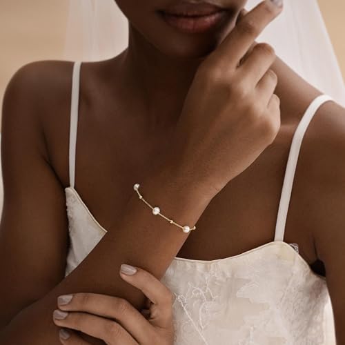 Pearl Bracelets for Women, 14k Gold Plated Dainty Beaded Bracelets Stack Link Chain Charm Bracelets Set Layered Tiny Jewelry for Women Christmas Gifts - style: GD-4