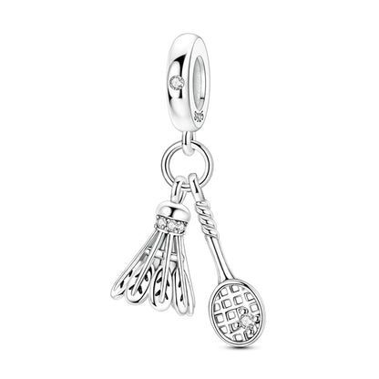 925 Sterling Silver Charms for Bracelets and Necklaces Beads Jewelry Charms for Women - color: Badminton Charm