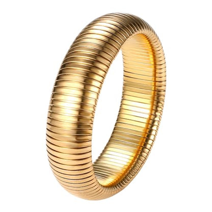 NMQLX Women's Elastic Bangle Bracelets: Stainless Steel Gold Chunky Wristband Bracelets - color: Gold - 20mm