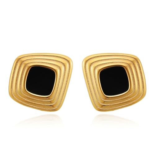 RAUCHBE Big Chunky Gold Earrings for Women Vintage Black Oval Earring Onyx Statement Earrings Trendy Jewelry - style: E