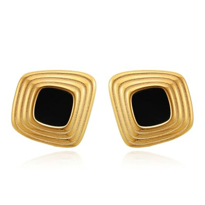 RAUCHBE Big Chunky Gold Earrings for Women Vintage Black Oval Earring Onyx Statement Earrings Trendy Jewelry - style: E