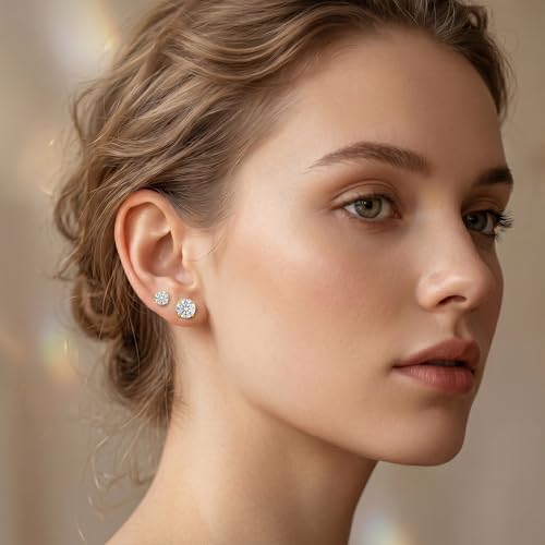 Stud Earrings Set, Round Clear Cubic Zirconia Ear Studs for Women and Men Sensitive Ears Stainless Steel CZ Earrings Hypoallergenic Cubic Zirconia Earrings Set Small Piercing Earring, 6 Pairs - color: Golden-4-claw