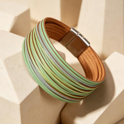 hotoo Leather Wrap Bracelet for Women - color: Blue-green