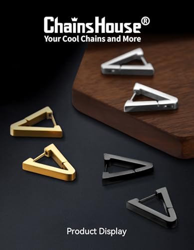 ChainsHouse Stud Earrings for Men Women,316L Stainless Steel/14K Gold/Black Plated Metal, Punk Hypoallergenic Surgical Huggie Hoop Earrings Mens Jewelry Piercing Hoop Earrings - style: A: Gold-Triangle(1 Pair)