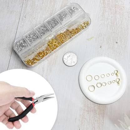 1200 Pcs Jump Rings for Jewelry Making Supplies, Necklace Repair Kit with Plier, Tweezer, Lobster Claw Clasps, Open Rings for Crafts & Keychains (1200Pcs Gold) - color: 1200Pcs Gold