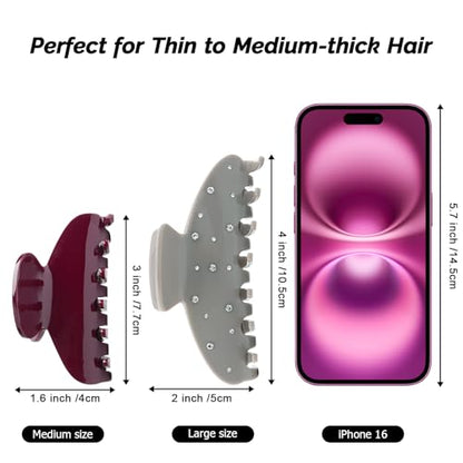 MAORULU Medium Cute Acetate Hair Claw Clips for Women Girls, 3 Inch Burgundy Claw Clips for Thin & Medium Thick Hair, Durable French Banana Clip with Gift Box (Wine Red) - color: Wine Red