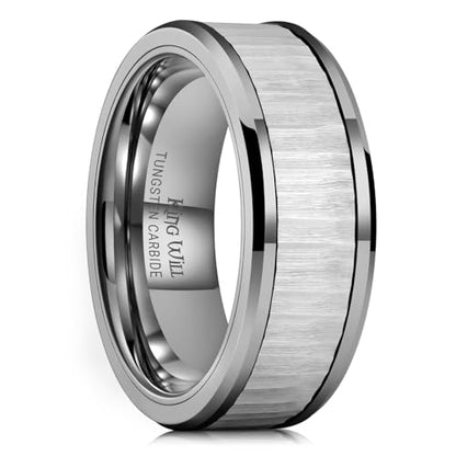 King Will Classic Mens 、Tungsten Carbide Rings Brick Pattern Groove Center | Silver/Black/Gold/Rose Gold, 8mm, Grooved, Comfort Fit, Brick pattern, Everyday Wear - color: G-Gun grey & Gunmetal