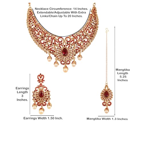Touchstone Indian jewelry sets for women tikka wedding necklace costume guest statement bollywood rhinestones crystal faux pearls gold big royal neck piece set bridal fashion accessories - color: Red