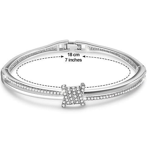 Princess Bangle Bracelets For Women 18K Gold Plating Adjustable Bracelets With White Crystal Idea Gift For Women - color: White Gold